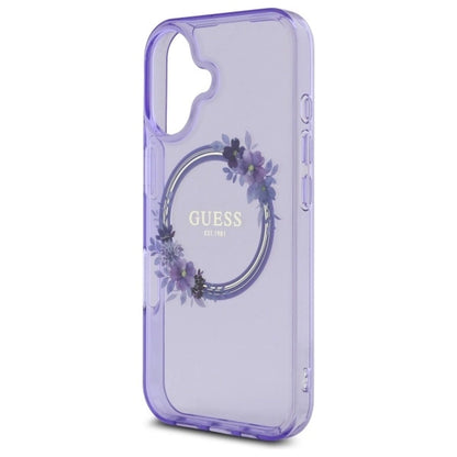 Guess IML Flowers Wreath MagSafe iPhone 16 Case - Purple_5