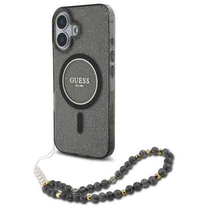 Guess IML Glitter With Pearl Strap MagSafe case for iPhone 16 - black_0