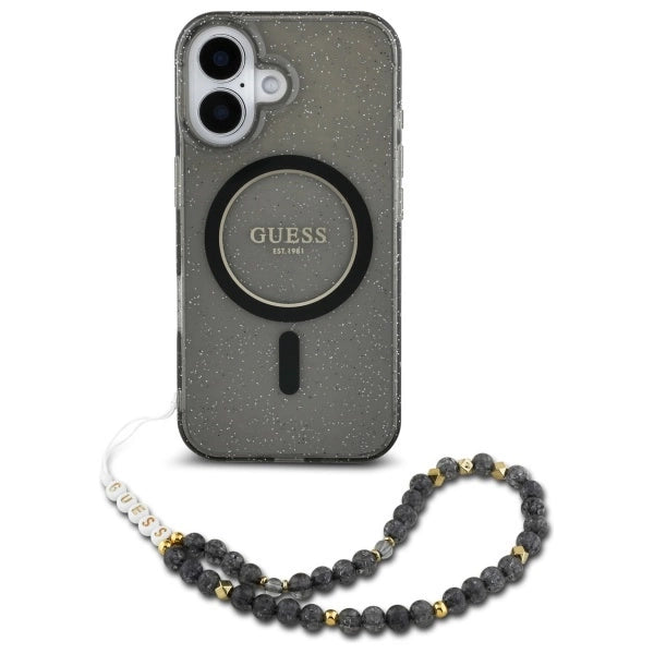 Guess IML Glitter With Pearl Strap MagSafe case for iPhone 16 - black_1