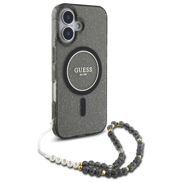 Guess IML Glitter With Pearl Strap MagSafe case for iPhone 16 - black_2