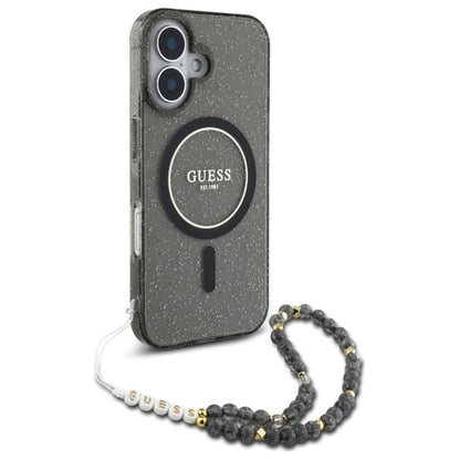 Guess IML Glitter With Pearl Strap MagSafe case for iPhone 16 - black_2