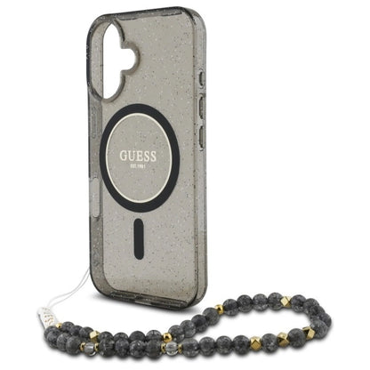 Guess IML Glitter With Pearl Strap MagSafe case for iPhone 16 - black_4