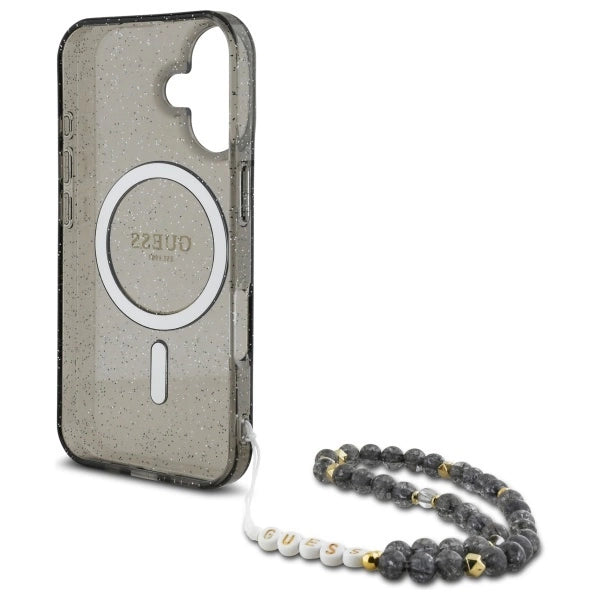 Guess IML Glitter With Pearl Strap MagSafe case for iPhone 16 - black_5