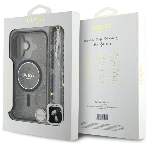 Guess IML Glitter With Pearl Strap MagSafe case for iPhone 16 - black_6