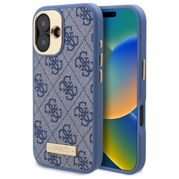 Guess 4G Logo Plate MagSafe iPhone 16 Case - Blue_0