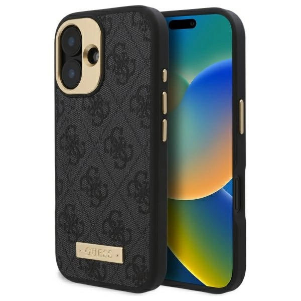 Guess 4G Logo Plate MagSafe iPhone 16 Case - Black_0