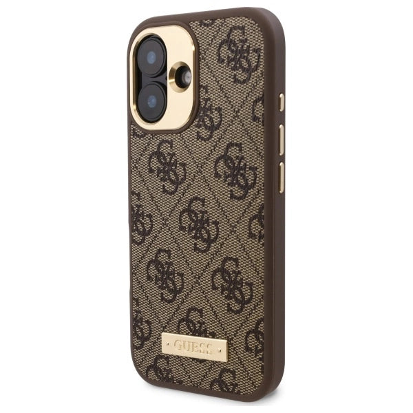 Guess 4G Logo Plate MagSafe iPhone 16 Case - Brown_1