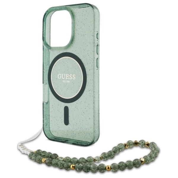 Guess IML Glitter With Pearl Strap MagSafe case for iPhone 16 Pro Max - green_4