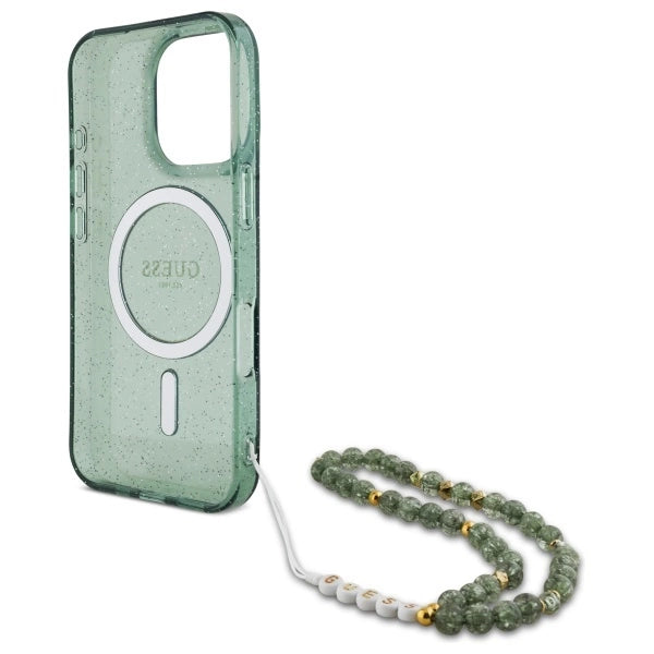 Guess IML Glitter With Pearl Strap MagSafe case for iPhone 16 Pro Max - green_5