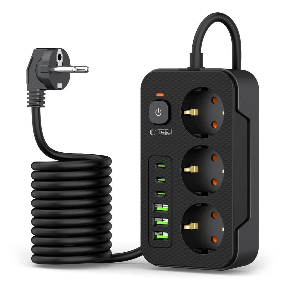 Tech-Protect PC3X6 Power Strip 3 Sockets 240V + 3xUSB-A + 3xUSB-C 200cm - Black_1