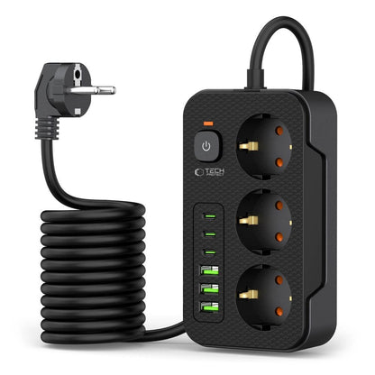 Tech-Protect PC3X6 Power Strip 3 Sockets 240V + 3xUSB-A + 3xUSB-C 200cm - Black_1