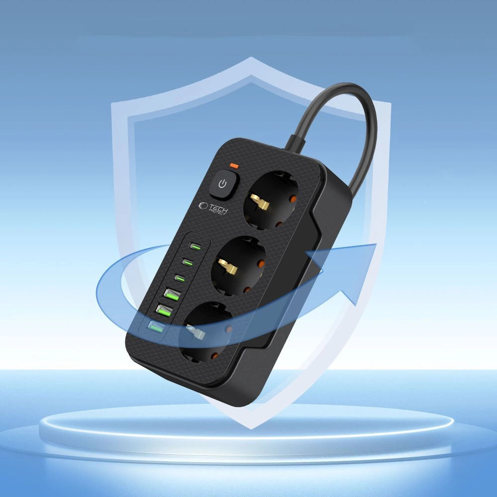 Tech-Protect PC3X6 Power Strip 3 Sockets 240V + 3xUSB-A + 3xUSB-C 200cm - Black_3