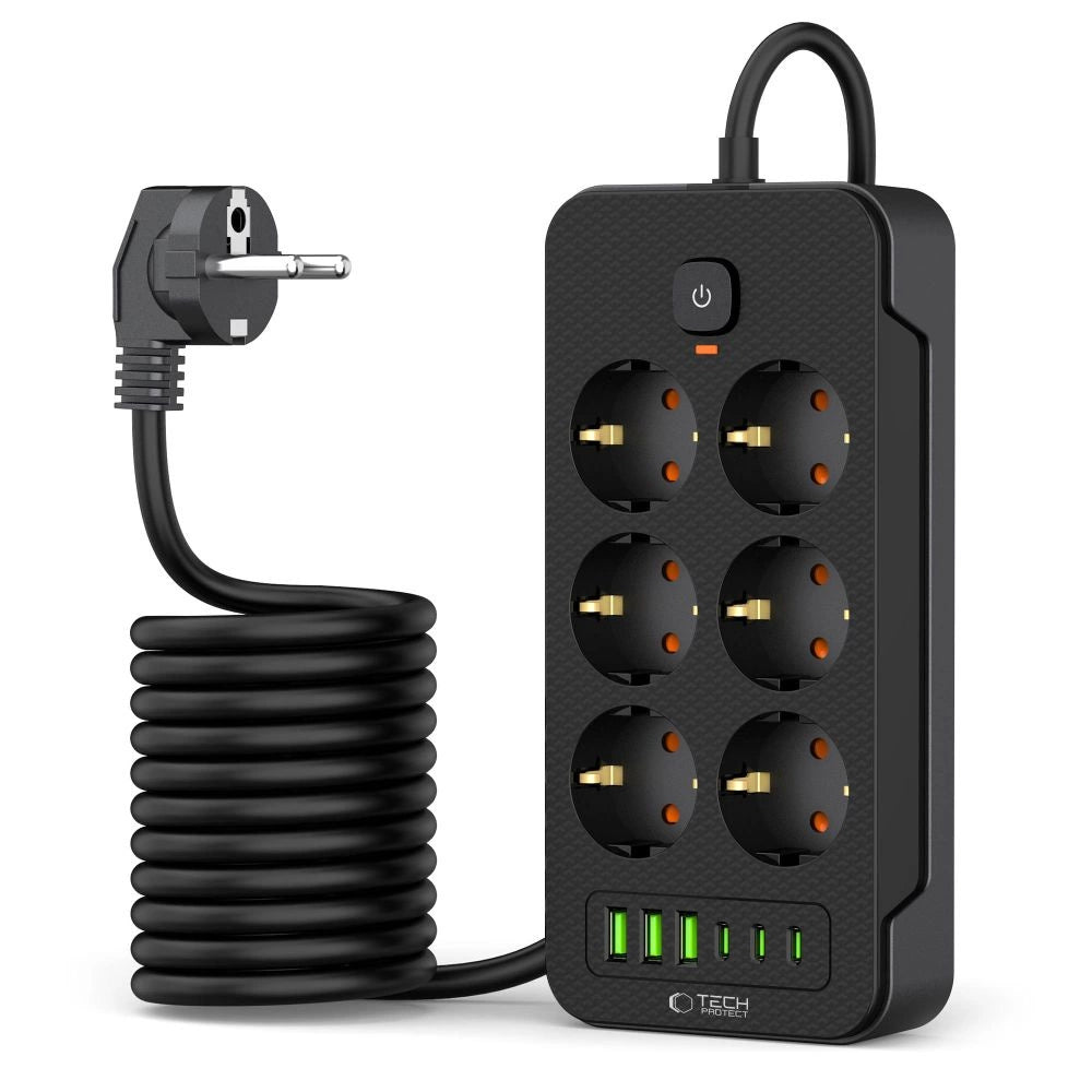 Tech-Protect PC6X6 Power Strip 6 Sockets 240V + 3xUSB-A + 3xUSB-C 200cm - Black_1