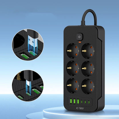Tech-Protect PC6X6 Power Strip 6 Sockets 240V + 3xUSB-A + 3xUSB-C 200cm - Black_2