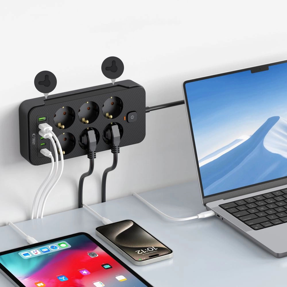 Tech-Protect PC6X6 Power Strip 6 Sockets 240V + 3xUSB-A + 3xUSB-C 200cm - Black_4
