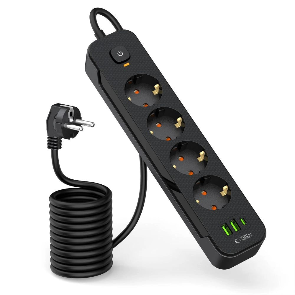 Tech-Protect PCL4X3 Power Strip 4 Sockets 240V + 2xUSB-A + 1xUSB-C 200 cm - Black_1