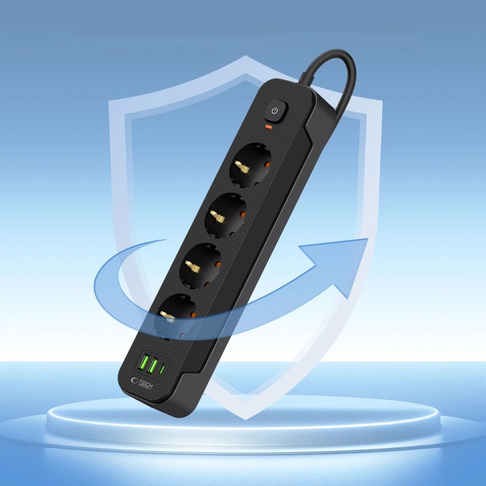Tech-Protect PCL4X3 Power Strip 4 Sockets 240V + 2xUSB-A + 1xUSB-C 200 cm - Black_3