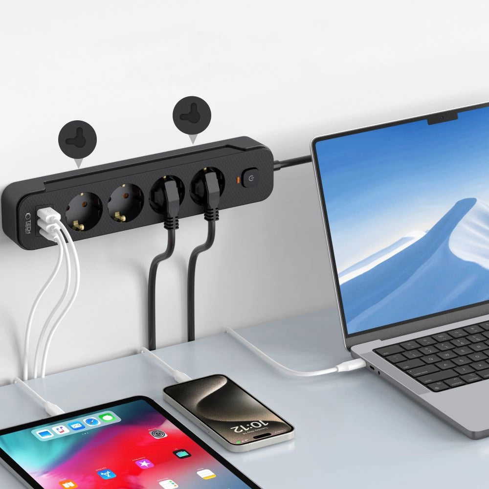Tech-Protect PCL4X3 Power Strip 4 Sockets 240V + 2xUSB-A + 1xUSB-C 200 cm - Black_4