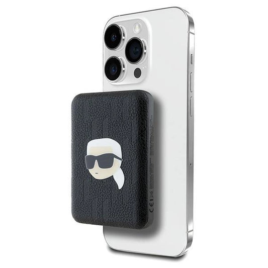 Karl Lagerfeld Powerbank inductive KLPB5FPGKSKIHK 16W 5000mAh black/black Karl Head Pin MagSafe_0