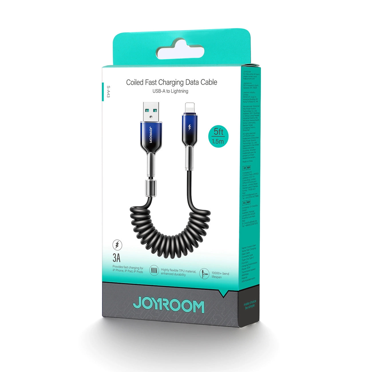 Joyroom S-A43 Crystal-Clear Series 3A USB-A - Lightning spiral cable 1.5m - black_3