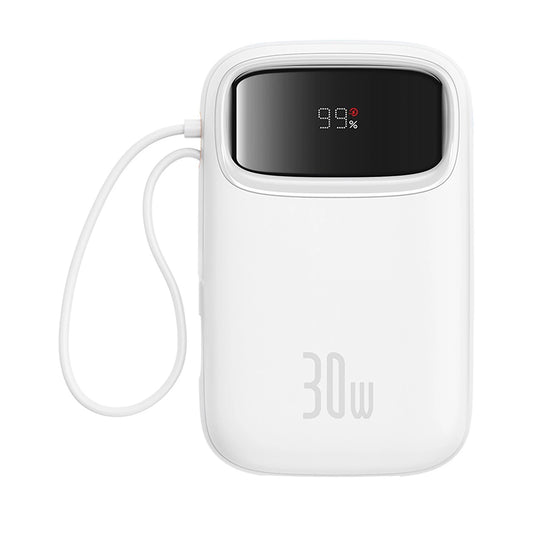 Baseus QPow 2 30W 10000mAh Power Bank with Built-in USB-C Cables - White_0