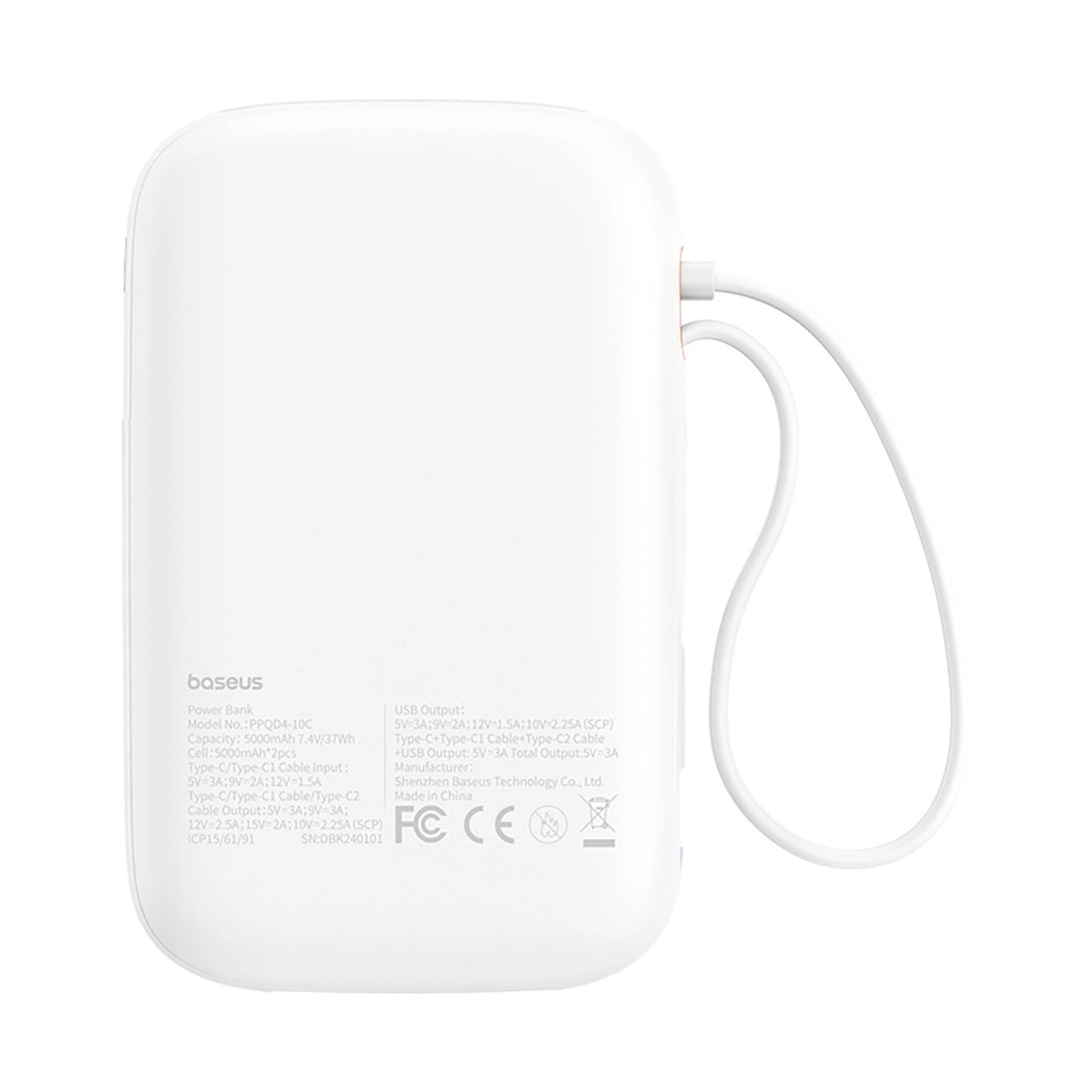 Baseus QPow 2 30W 10000mAh Power Bank with Built-in USB-C Cables - White_2