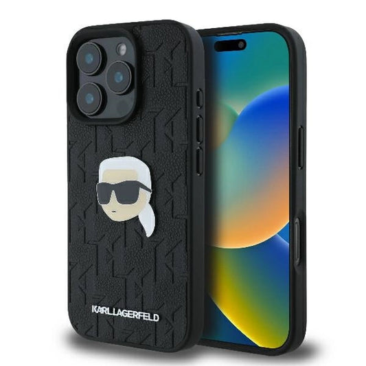 Karl Lagerfeld Monogram Karl Head Pin Case for iPhone 16 Pro 6.3&quot; Black_0