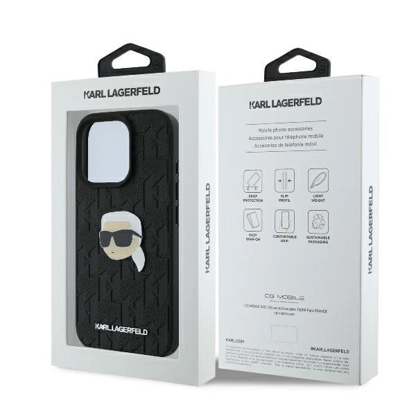 Karl Lagerfeld Monogram Karl Head Pin Case for iPhone 16 Pro 6.3&quot; Black_7