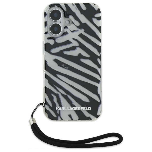 Karl Lagerfeld IML Zebra Pattern &amp; Cord iPhone 16 Case - Black_1