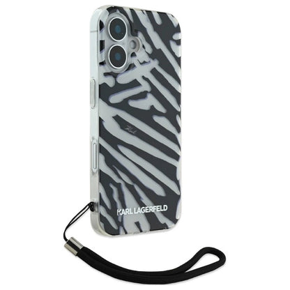 Karl Lagerfeld IML Zebra Pattern &amp; Cord iPhone 16 Case - Black_2