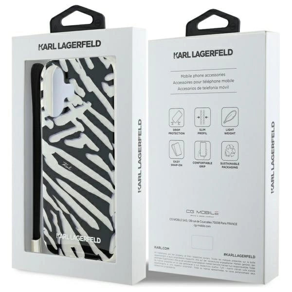 Karl Lagerfeld IML Zebra Pattern &amp; Cord iPhone 16 Case - Black_6