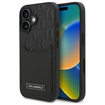 Karl Lagerfeld Cardslots Monogram iPhone 16 Case - Black_0