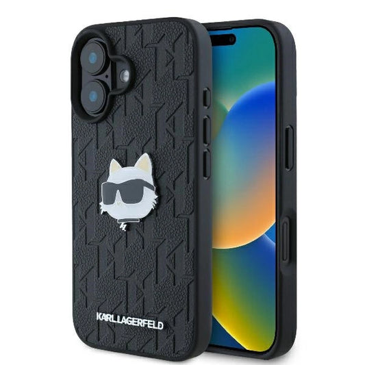 Karl Lagerfeld Monogram Choupette Head Pin iPhone 16 Case - Black_0