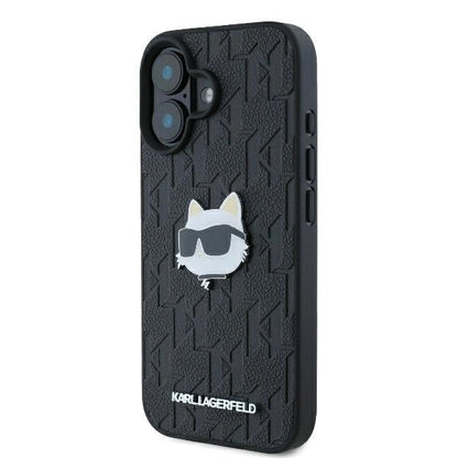 Karl Lagerfeld Monogram Choupette Head Pin iPhone 16 Case - Black_1
