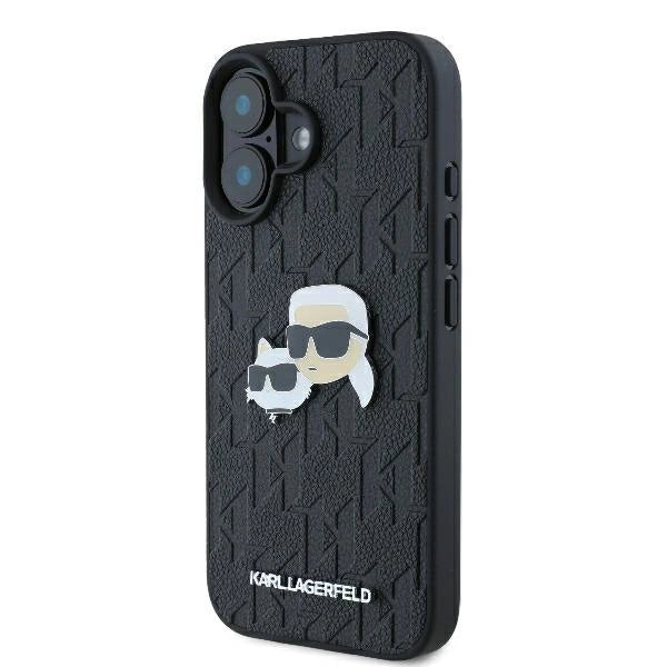 Karl Lagerfeld Monogram Karl &amp; Choupette Head Pin iPhone 16 Case - Black_1