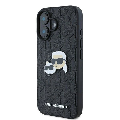 Karl Lagerfeld Monogram Karl &amp; Choupette Head Pin iPhone 16 Case - Black_1