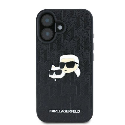 Karl Lagerfeld Monogram Karl &amp; Choupette Head Pin iPhone 16 Case - Black_2