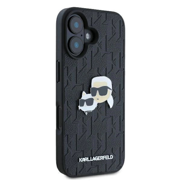 Karl Lagerfeld Monogram Karl &amp; Choupette Head Pin iPhone 16 Case - Black_3
