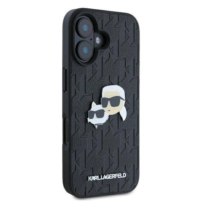 Karl Lagerfeld Monogram Karl &amp; Choupette Head Pin iPhone 16 Case - Black_3