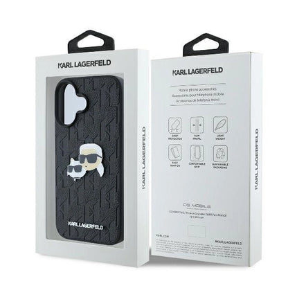 Karl Lagerfeld Monogram Karl &amp; Choupette Head Pin iPhone 16 Case - Black_7