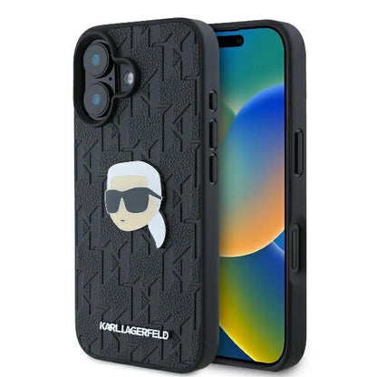 Karl Lagerfeld Monogram Karl Head Pin iPhone 16 Case - Black_0