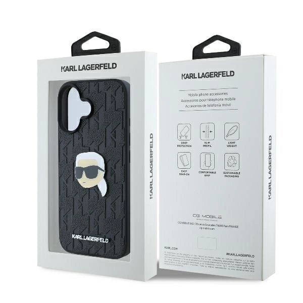 Karl Lagerfeld Monogram Karl Head Pin iPhone 16 Case - Black_7