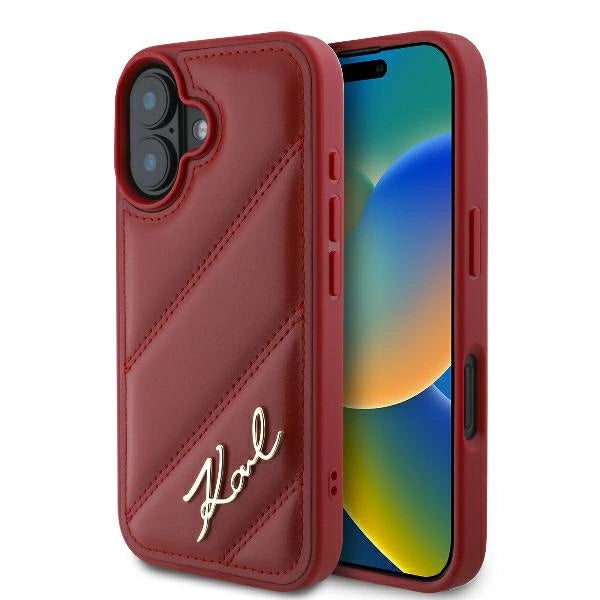 Karl Lagerfeld Diagonal Quilted Script iPhone 16 Case - Red_0