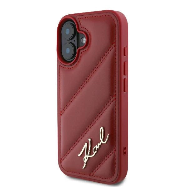 Karl Lagerfeld Diagonal Quilted Script iPhone 16 Case - Red_1