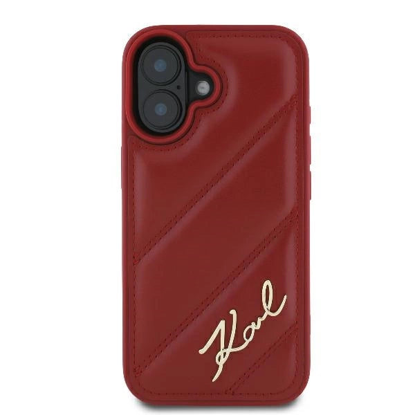 Karl Lagerfeld Diagonal Quilted Script iPhone 16 Case - Red_2