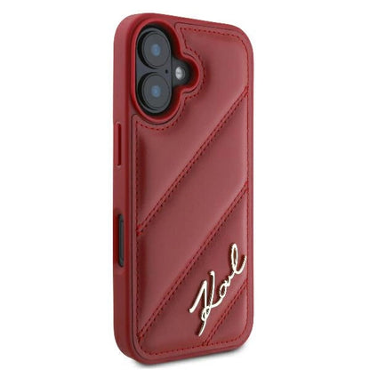 Karl Lagerfeld Diagonal Quilted Script iPhone 16 Case - Red_3