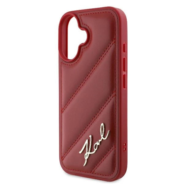 Karl Lagerfeld Diagonal Quilted Script iPhone 16 Case - Red_5