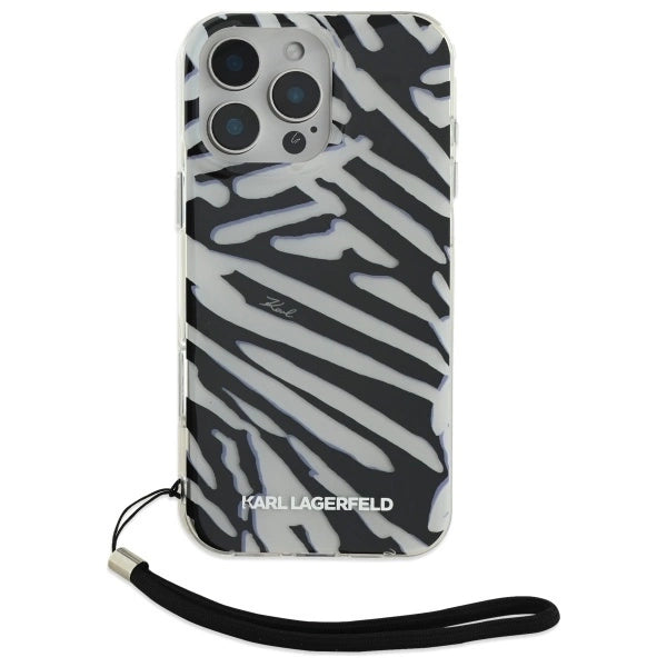 Karl Lagerfeld IML Zebra Pattern &amp; Cord iPhone 16 Pro Max Case - Black_1
