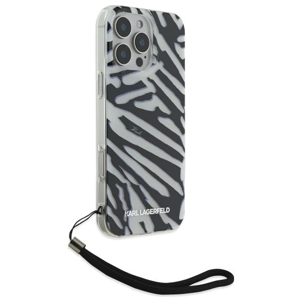 Karl Lagerfeld IML Zebra Pattern &amp; Cord iPhone 16 Pro Max Case - Black_2