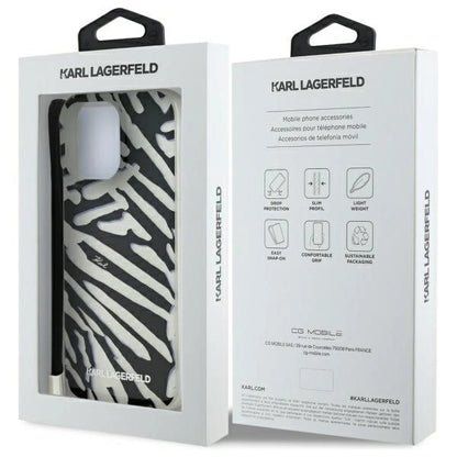 Karl Lagerfeld IML Zebra Pattern &amp; Cord iPhone 16 Pro Max Case - Black_6